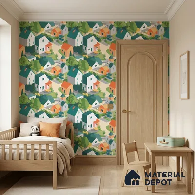 5172-1 | Multicolour Village Houses Kids Look Wallpaper 4 Meter x 42 Inches - 45.94 Sq. Ft. | Minimum 15% wastage during installation