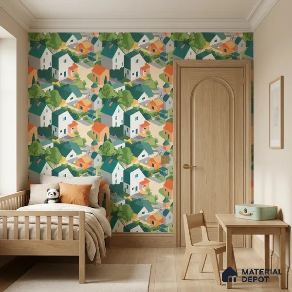 5172-1 | Multicolour Village Houses Kids Look Wallpaper 4 Meter x 42 Inches - 45.94 Sq. Ft. | Minimum 15% wastage during installation