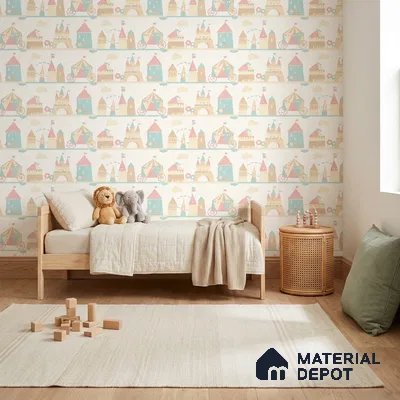 5171-1 | Cream Pastel Fairytale Castle Kids Look Wallpaper 4 Meter x 42 Inches - 45.94 Sq. Ft. | Minimum 15% wastage during installation
