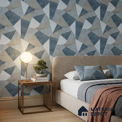 WK160-24 | Slate Blue Faceted Triangle Block Patterned Wallpaper - 10 Meter x 21 Inches, 57.37 Sq. Ft. (Min. 15% Wastage)