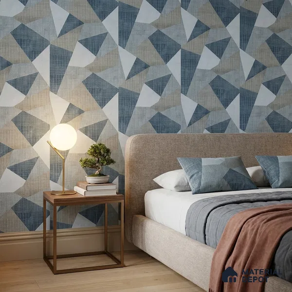 WK160-24 | Slate Blue Faceted Triangle Block Patterned Wallpaper - 10 Meter x 21 Inches, 57.37 Sq. Ft. (Min. 15% Wastage)