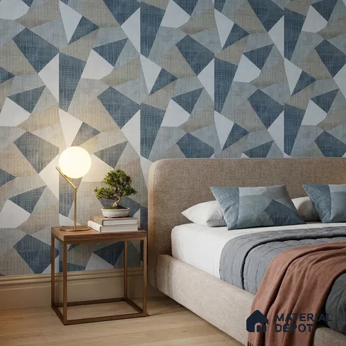 WK160-24 | Slate Blue Faceted Triangle Block Patterned Wallpaper - 10 Meter x 21 Inches, 57.37 Sq. Ft. (Min. 15% Wastage)