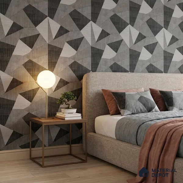 WK160-21 | Charcoal Grey Faceted Triangle Block Patterned Wallpaper - 10 Meter x 21 Inches, 57.37 Sq. Ft. (Min. 15% Wastage)