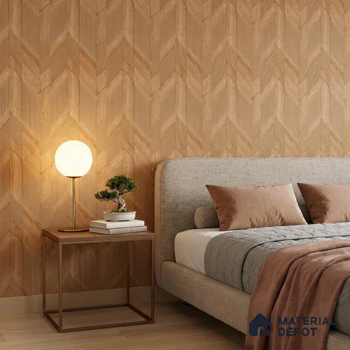 WK160-31 | Warm Tan Chevron Fluted Panel Wood Patterned Wallpaper - 10 Meter x 21 Inches, 57.37 Sq. Ft. (Min. 15% Wastage)