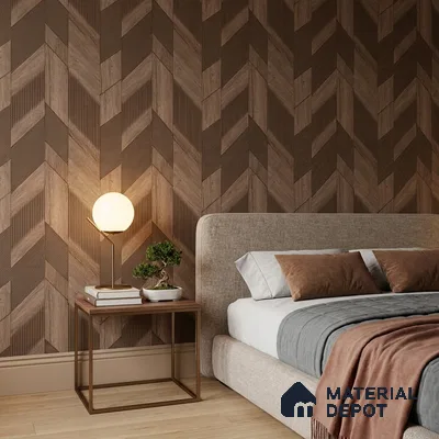 WK160-32 | Cocoa Brown Large Chevron Panel Patterned Wallpaper - 10 Meter x 21 Inches, 57.37 Sq. Ft. (Min. 15% Wastage)