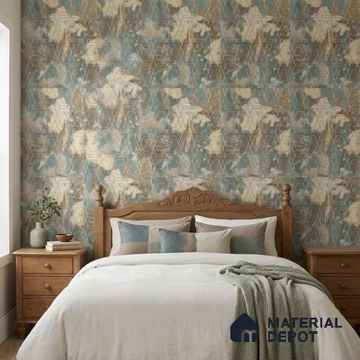 WK160-52 | Teal Facet Marble Geometric Wallpaper - 10 Meter x 21 Inches, 57.37 Sq. Ft. (Min. 15% Wastage)