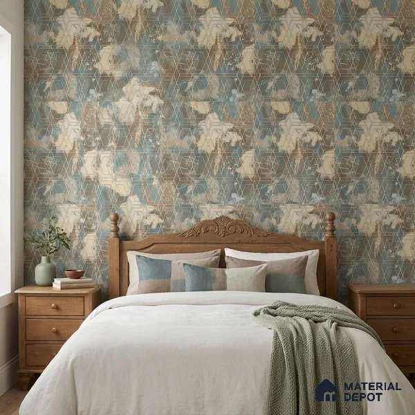WK160-52 | Teal Facet Marble Geometric Wallpaper - 10 Meter x 21 Inches, 57.37 Sq. Ft. (Min. 15% Wastage)