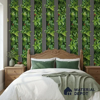 WK160-66 | Charcoal Slat Green Wall Floral Wallpaper - 10 Meter x 21 Inches, 57.37 Sq. Ft. (Min. 15% Wastage)