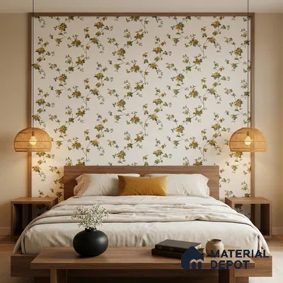 170-38 | Mustard Gold Rose Trail Floral Wallpaper - 9.6 Meter x 20.87 Inches, 54.77 Sq. Ft. (Min. 15% Wastage)
