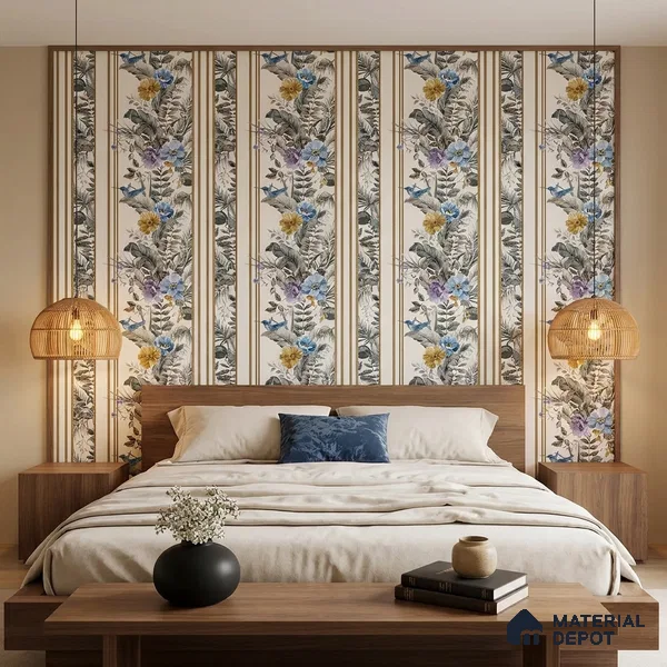 170-29 | Grey Bouquet Stripe Floral Wallpaper - 9.6 Meter x 20.87 Inches, 54.77 Sq. Ft. (Min. 15% Wastage)