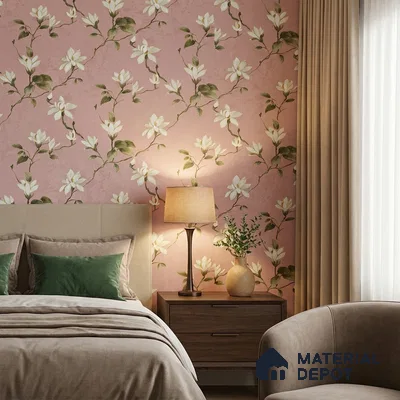 170-26 | Pink White Magnolia Floral Wallpaper - 9.6 Meter x 20.87 Inches, 54.77 Sq. Ft. (Min. 15% Wastage)