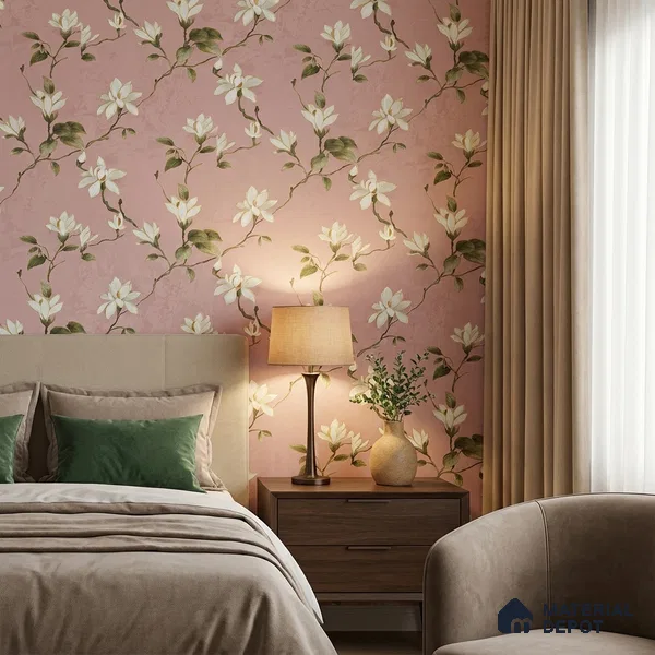 170-26 | Pink White Magnolia Floral Wallpaper - 9.6 Meter x 20.87 Inches, 54.77 Sq. Ft. (Min. 15% Wastage)