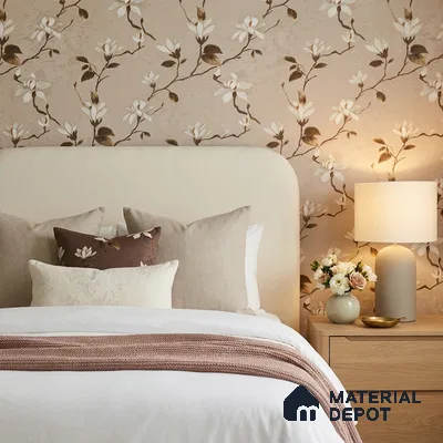 170-27 | Taupe White Magnolia Floral Wallpaper - 9.6 Meter x 20.87 Inches, 54.77 Sq. Ft. (Min. 15% Wastage)