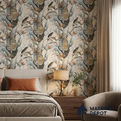 170-5 | Slate Rust Banana Leaf Floral Wallpaper - 9.6 Meter x 20.87 Inches, 54.77 Sq. Ft. (Min. 15% Wastage)