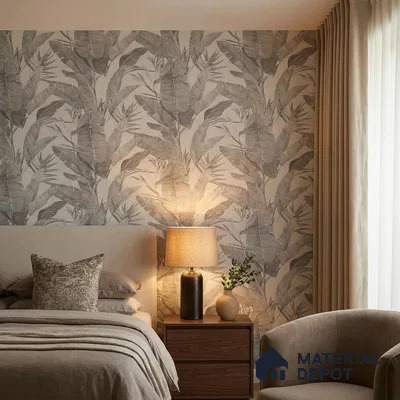 170-6 | Silver Large Banana Leaf Floral Wallpaper - 9.6 Meter x 20.87 Inches, 54.77 Sq. Ft. (Min. 15% Wastage)