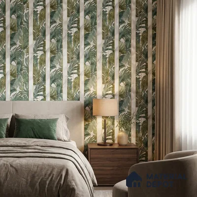 170-9 | Deep Green Palm Panel Floral Wallpaper - 9.6 Meter x 20.87 Inches, 54.77 Sq. Ft. (Min. 15% Wastage)