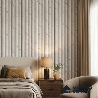 170-18 | White & Gold Veined Marble Panel Patterned Wallpaper - 9.6 Meter x 20.87 Inches, 54.77 Sq. Ft. (Min. 15% Wastage)