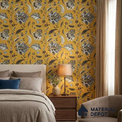 170-20 | Yellow Jacobean Bloom Floral Wallpaper - 9.6 Meter x 20.87 Inches, 54.77 Sq. Ft. (Min. 15% Wastage)
