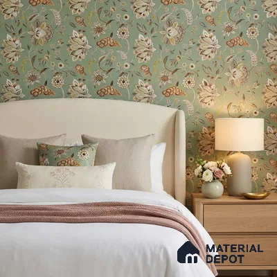 170-24 | Green Jacobean Bloom Floral Wallpaper - 9.6 Meter x 20.87 Inches, 54.77 Sq. Ft. (Min. 15% Wastage)
