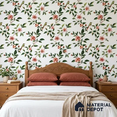 88655-1 | White Blossom Bird Floral Wallpaper - 5 Meter x 42 Inches, 57 Sq. Ft. (Min. 15% Wastage)