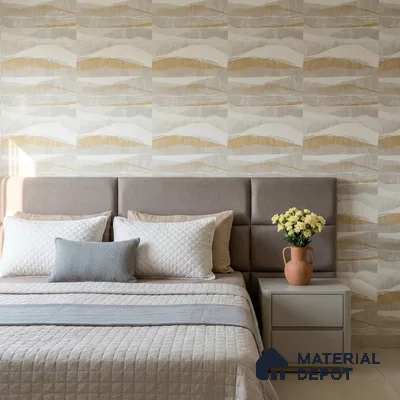 81383-3 | Pale Sage Cream Gold Wave Patterned Wallpaper - 5 Meter x 42 Inches, 57 Sq. Ft. (Min. 15% Wastage)