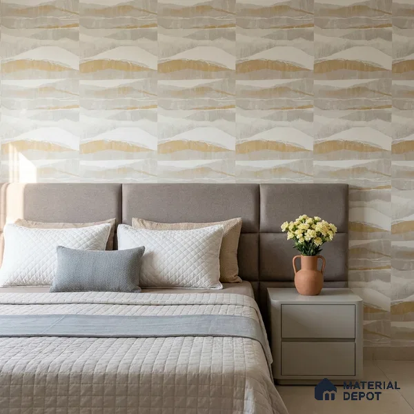 81383-3 | Pale Sage Cream Gold Wave Patterned Wallpaper - 5 Meter x 42 Inches, 57 Sq. Ft. (Min. 15% Wastage)