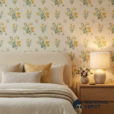 81370-2 | Cream Wildflower Sprig Floral Wallpaper - 5 Meter x 42 Inches, 57 Sq. Ft. (Min. 15% Wastage)