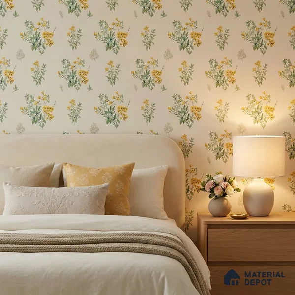 81370-2 | Cream Wildflower Sprig Floral Wallpaper - 5 Meter x 42 Inches, 57 Sq. Ft. (Min. 15% Wastage)