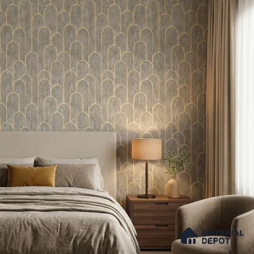 1156 | Beige & Gold Art Deco Arch Patterned Wallpaper - 10 Meter x 21 Inches, 57.37 Sq. Ft. (Min. 15% Wastage)