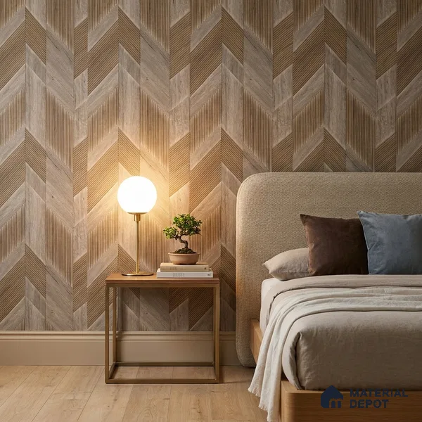 1161 | Light Oak Chevron Parquet Wood Patterned Wallpaper - 10 Meter x 21 Inches, 57.37 Sq. Ft. (Min. 15% Wastage)