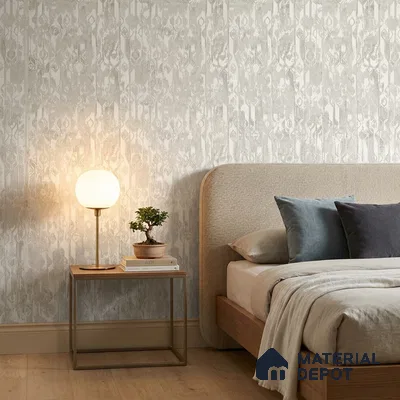 1112 | White & Grey Ikat Stripe Patterned Wallpaper - 10 Meter x 21 Inches, 57.37 Sq. Ft. (Min. 15% Wastage)