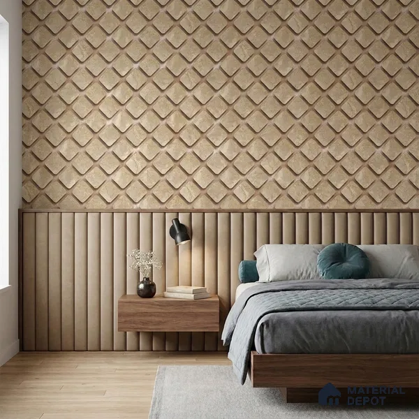 WP-1438 | Blush Beige 3D Diamond Tile Patterned Wallpaper - 9.5 Meter x 21 Inches, 54 Sq. Ft. (Min. 15% Wastage)