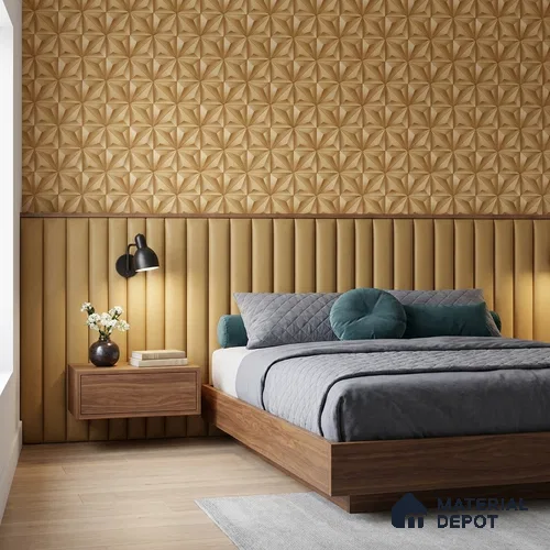 WP-1457 | Golden Beige 3D Star Facet Patterned Wallpaper - 9.5 Meter x 21 Inches, 54 Sq. Ft. (Min. 15% Wastage)