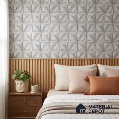 WP-1455 | Grey & Copper 3D Pyramid Facet Patterned Wallpaper - 9.5 Meter x 21 Inches, 54 Sq. Ft. (Min. 15% Wastage)