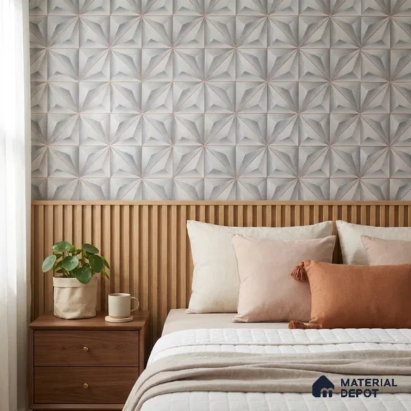 WP-1455 | Grey & Copper 3D Pyramid Facet Patterned Wallpaper - 9.5 Meter x 21 Inches, 54 Sq. Ft. (Min. 15% Wastage)