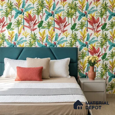 8009 | Multicolor Tropical Banana Leaf Floral Wallpaper - 10 Meter x 21 Inches, 57.41 Sq. Ft.
