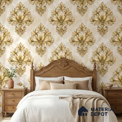8031 | Green Trellis Palm Leaves Floral Wallpaper - 10 Meter x 21 Inches, 57.41 Sq. Ft.