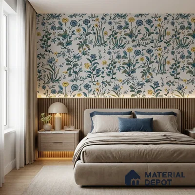 8039 | Blue Wildflower Garden Floral Wallpaper - 10 Meter x 21 Inches, 57.41 Sq. Ft.