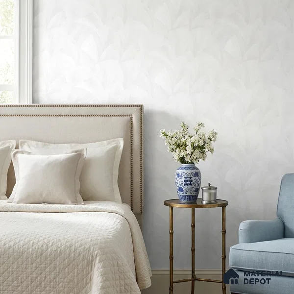 8042 | Off-White Overlapping Leaf Texture Patterned Wallpaper - 10 Meter x 21 Inches, 57.41 Sq. Ft.