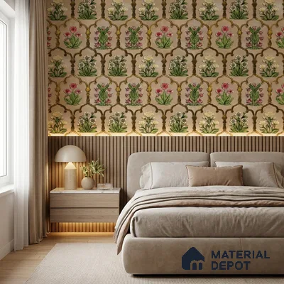 8049 | Tan Flower Trellis Floral Wallpaper - 10 Meter x 21 Inches, 57.41 Sq. Ft.
