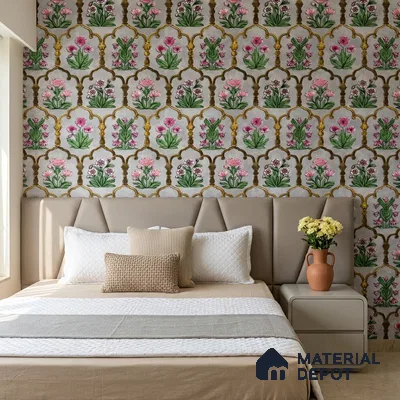 8051 | Grey Flower Trellis Floral Wallpaper - 10 Meter x 21 Inches, 57.41 Sq. Ft.