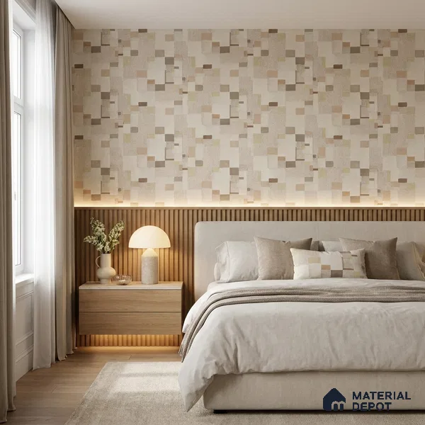 51243707 | Cream Patchwork Blocks Patterned Wallpaper - 10 Meter x 21 Inch, 57 Sq. Ft.