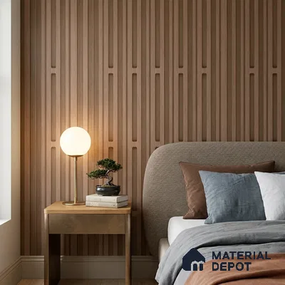 51243608 | Walnut Brown Slat Panel Wood Patterned Wallpaper - 10 Meter x 21 Inch, 57 Sq. Ft.