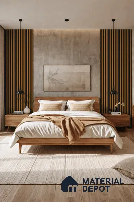 Oak Wood Ocre 10 ft x 0.7 ft (3060x215 mm) Dome Dual Black Design Interior & Exterior Wall & Ceiling Panel - 20 mm | Suitable for Balcony, Facade & Open Area | Width is Subjected to 5% Variation