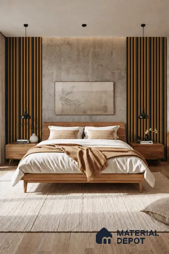 Oak Wood Ocre 10 ft x 0.7 ft (3060x215 mm) Dome Dual Black Design Interior & Exterior Wall & Ceiling Panel - 20 mm | Suitable for Balcony, Facade & Open Area | Width is Subjected to 5% Variation
