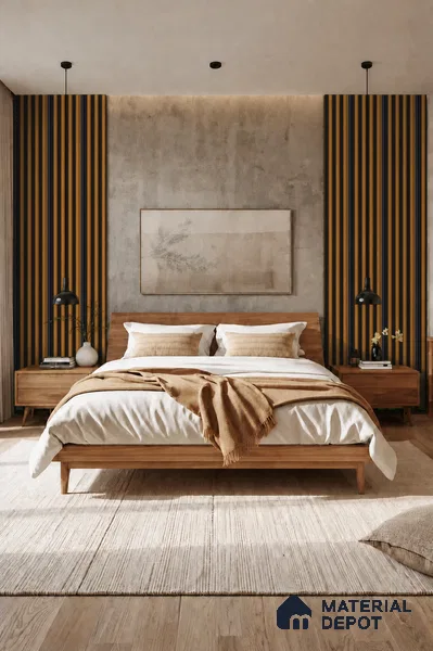 Oak Wood Ocre 10 ft x 0.7 ft (3060x215 mm) Dome Dual Black Design Interior & Exterior Wall & Ceiling Panel - 20 mm | Suitable for Balcony, Facade & Open Area | Width is Subjected to 5% Variation