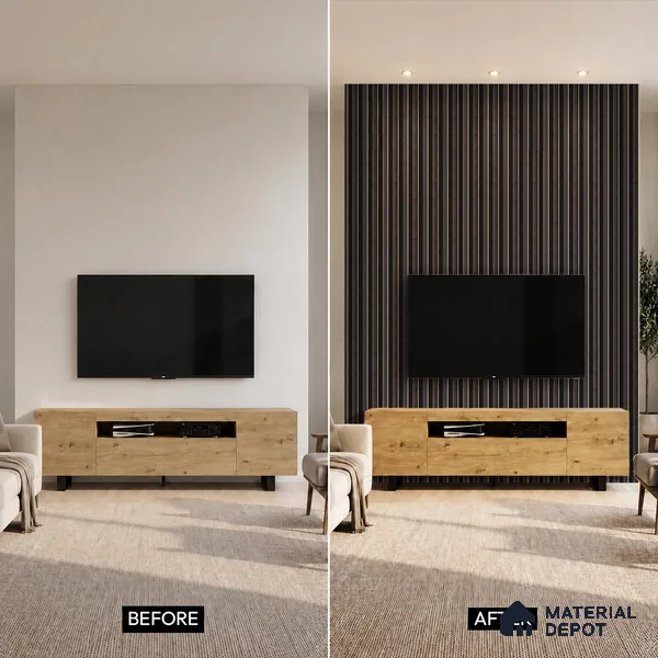 Black Wooden Louver PN 05271 8 ft x 4.7 inch Charcoal Panel - 12 mm | Suitable for Feature Wall, TV Unit & Living Room | Width is Subjected to 5% Variation