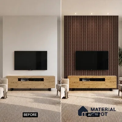 Brown Wooden Louver PN 05273 8 ft x 4.7 inch Charcoal Panel - 12 mm | Suitable for Feature Wall, TV Unit & Living Room | Width is Subjected to 5% Variation