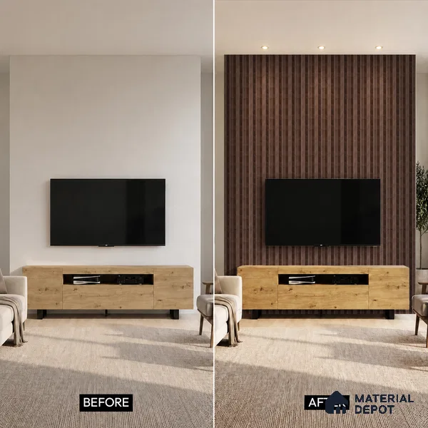 Brown Wooden Louver PN 05273 8 ft x 4.7 inch Charcoal Panel - 12 mm | Suitable for Feature Wall, TV Unit & Living Room | Width is Subjected to 5% Variation