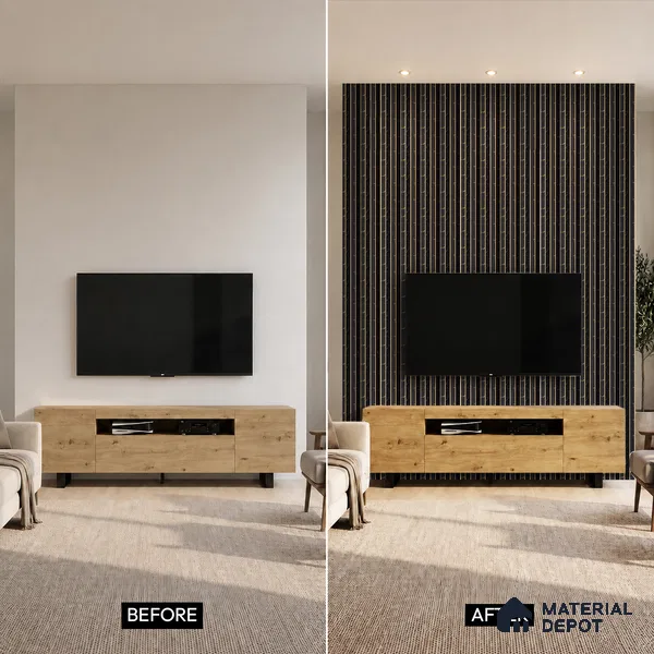 Black Marble Louver PN 05274 8 ft x 4.7 inch Charcoal Panel - 12 mm | Suitable for Feature Wall, TV Unit & Living Room | Width is Subjected to 5% Variation